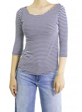 maglia a righe con manica 3/4 scollo a barca 